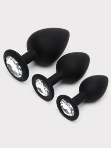 Cal Exotics Silicone Jewelled Butt Plug Set (3 Piece) — Sex Toys • Black