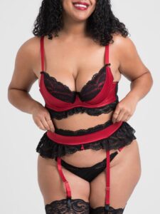 Lovehoney Lingerie Lovehoney Plus Size Empress Red Satin and Lace Bra Set - 3X / 4X — Lingerie • Red