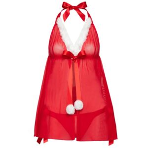 Lovehoney Fantasy Lovehoney Christmas Pom-Pom Red Sheer Babydoll Set - One size — Lingerie • Red