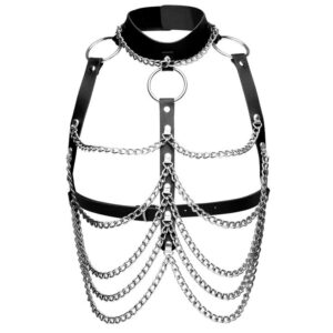 DOMINIX Deluxe Leather and Chain Harness Bra — Lingerie • Black Australia DOMINIX Deluxe Leather and Chain Harness Bra — Lingerie • Black