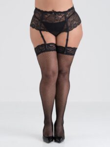 Lovehoney Lingerie Lovehoney Plus Size Fishnet Lace Top Thigh High Stockings - One Size Curve — Lingerie • Black