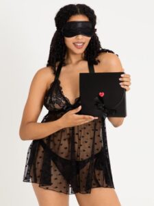 Lovehoney Lingerie Lovehoney Black Lace Babydoll Gift Set - One size — Lingerie • Black