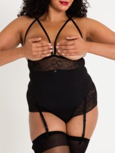 Lovehoney Lingerie Lovehoney Plus Size Hourglass Black Smoothing Open-Cup Crotchless Body - 1X / 2X — Lingerie • Black