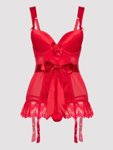 Lovehoney Lingerie Lovehoney Moonlight Desire Red Satin Basque Set - Large — Lingerie • Red
