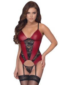 Cottelli Red Wetlook and Lace Basque Set - Large — Lingerie • Red Australia Cottelli Red Wetlook and Lace Basque Set - Large — Lingerie • Red