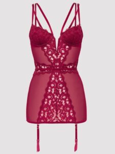 Lovehoney Lingerie Lovehoney Plus Size Parisienne Wine Lace Plunge Chemise - 1X / 2X — Lingerie • Red