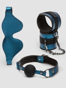 Bondage Boutique Metallic Fantasy Bondage Kit (3 Piece) — Erotic • Blue