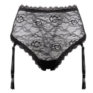 Lovehoney Lingerie Lovehoney Black High-Waisted Criss-Cross Lace Suspender Thong - S / M — Erotic • Black Australia Lovehoney Lingerie Lovehoney Black High-Waisted Criss-Cross Lace Suspender Thong - S / M — Erotic • Black