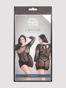 Fifty Shades of Grey Captivate Plus Size Black Lace Long Sleeve Mini Dress - One Size Curve — Lingerie • Black
