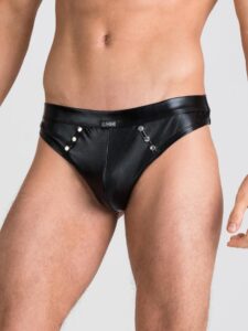 LHM Tough Love Black Wet Look Studded Thong - L / XL — Erotic • Black