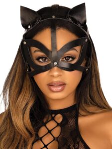 Leg Avenue Black Wet Look and Studs Cat Harness Mask - One size — Lingerie • Black