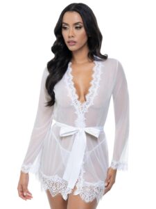 Oh La La Cheri White Bridal Provence Short Sheer Robe and Thong Set - L / XL — Lingerie • White Australia Oh La La Cheri White Bridal Provence Short Sheer Robe and Thong Set - L / XL — Lingerie • White