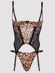 Lovehoney Wild Paradise Leopard Print Bustier Set - Small - Brown