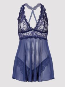 Lovehoney Bombshell Blue Lace Babydoll Set  - Large - Blue