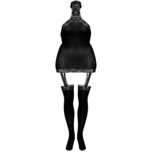 Lovehoney Plus Size Dangerous Curves Sheer Suspender Bodystocking - One Size Queen - Black