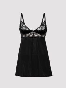 Lovehoney Lotus Black Sheer Embroidered Chemise Set - Large - Black