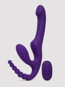 Playboy Hug It Out Triple Stimulation Inflatable Strapless Strap-On - Purple
