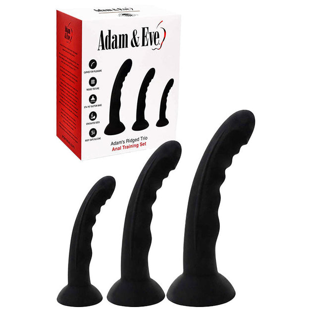 Adam & Eve ADAMS RIDGED TRIO - Black Anal Training Kit - Set of 3 Sizes Global Shipping