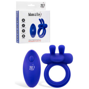 Adam & Eve ROCKIN RABBIT 2.0 – Blue USB Rechargeable Vibrating Cock Ring with Wireless Remote