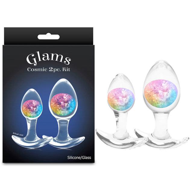 Glams Cosmic 2pc Kit - Rainbow - Clear/Rainbow Butt Plugs - Set of 2 Sizes Global Shipping