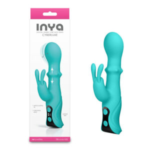 INYA Cyberluxe - Aqua - Aqua 18 cm USB Rechargeable Rabbit Vibrator with Sliding Ring Shaft Global Shipping