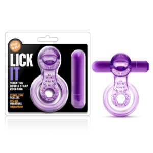 Lick It – Vibrating Double Strap Cock Ring (Purple)