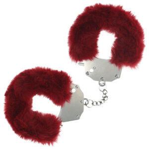 OUCH! Heavy-Duty Fluffy Cuffs - Burgundy - Burgundy Fluffy Restraints Global Shipping