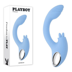 Playboy Pleasure SAPPHIRE SKY – Blue 21.6 cm USB Rechargeable Vibrator with Double Tongue Stimulator