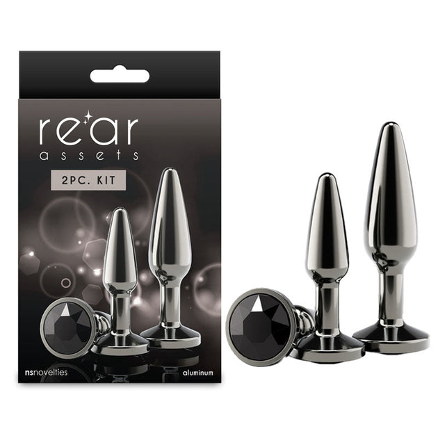 Rear Assets Tapered Trainer Kit - Gunmetal - Gunmetal Grey Metal Butt Plugs - Set of 2 Sizes Global Shipping