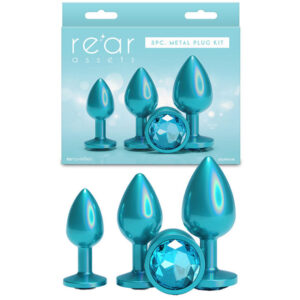 Rear Assets Trainer Kit - Iridescent Teal - Iridescent Teal Metallic Butt Plugs - Set of 3 Sizes Global Shipping
