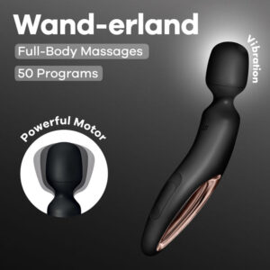 Satisfyer Wand-erland - Black - Black/Rose Gold USB Rechargeable Massage Wand Global Shipping