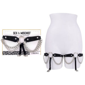 Sex & Mischief Chain Lace Garters - Black/Metal Garters Global Shipping