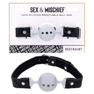Sex & Mischief Lace Silicone Breathable Ball Gag – Black/Grey Mouth Restraint