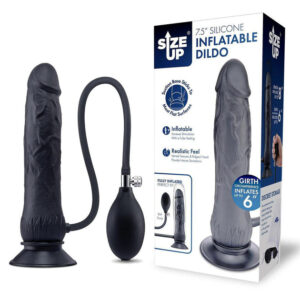 Size Up 7.5 Inch Inflatable Dildo with Balls – Black 20.3 cm Inflatable Dong
