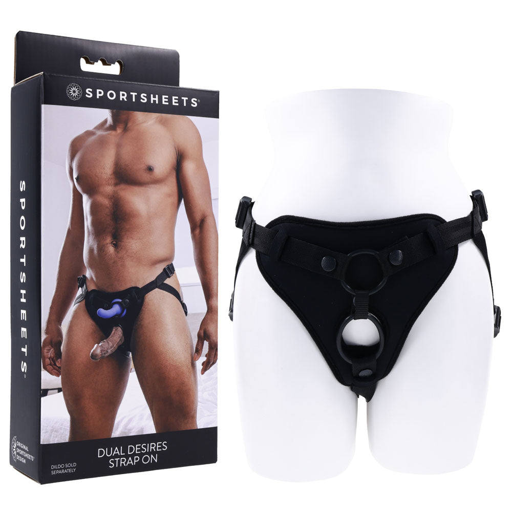 SPORTSHEETS Dual Desires Strap On - Black Adjustable Strap-On Harness (No Probe Included) Global Shipping